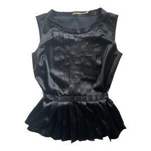 MaxStudio Black Silk Pleated Sleeveless Top